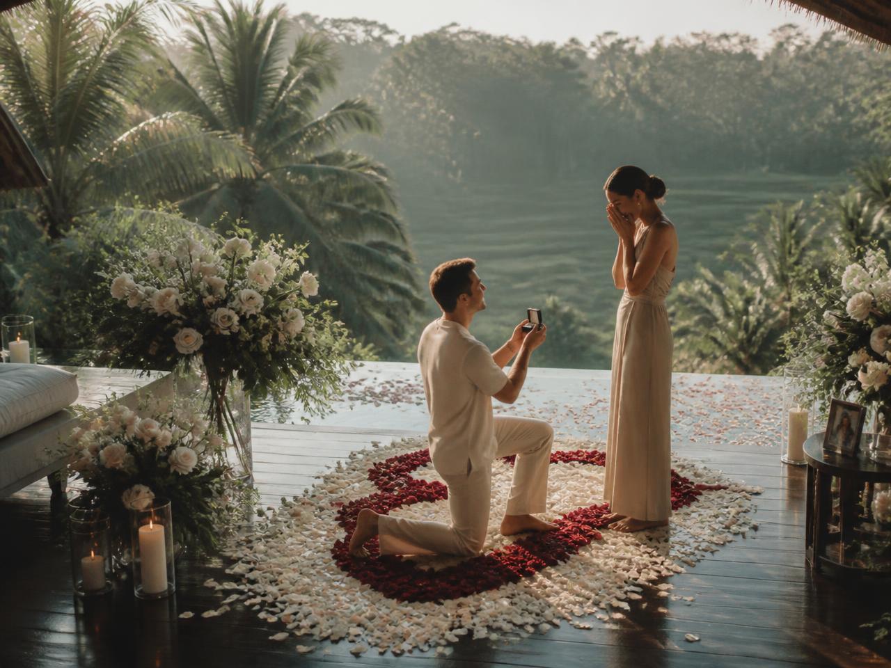 A cliffside villa terrace above the ocean in Bali at sunrise